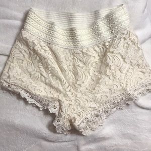 Cream colored lace high waisted shorts size small